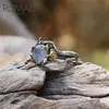 Romad Vintage Moonstone Ring för kvinnor Svart kostym Smycken Guldblomma Finger Ring Kvinnlig smycken Anillos Mujer R4