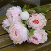 15st DHL Gratis frakt Peony Bouquet Artificial Silk Flowers Fake Leaf Home and Wedding Party Decoration 7 Pion Blommor Head 5Colors