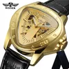 Vencedor Mecânico Automático Mens Relógios De Couro Trângulo Esqueleto Homem Clock Top Sport Masculino WristWatch 0636