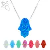 Arabiska blå hamsa hand opal hänge fatima hand halsband 925 silver kvinnor choker halsband smycken collier femme choker bijoux9642962