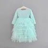 Wiosna i Lato Dziewczyny Sukienki Dzieci Długie Rękawy 3D Kwiat Top Tulle Princess Suknie Moda Ubrania dla dzieci