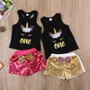 Abbigliamento per ragazze 2018 Moda Abbigliamento per bambini Estate Bambino Bambini Ragazza senza maniche Canotte unicorno + Pantaloncini con paillettes Set di vestiti per neonate