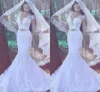 Piękne koraliki z długim rękawem Suknie ślubne Syrenki Koronki Sheer Plus Size Koronki Arabskie Dubaj African Bridal Suknia Vestido De Novia Bride Dress
