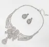 Utsökt Blomma Bröllop Kristall Halsband Vit Rhinestones Mosaic Bröllopsklänning Smycken Lady Örhängen Halsband Smycken Set