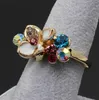 Mehrfarbige Blumen-Kristall-Strass-Goldfarben-Anhänger-Halskette/Ohrring/Ring-Brautschmuck-Set für Frauen, Hochzeit