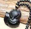 Kina Natural Röd Organisk Vermillion Fox Halsband Obsidian Fox Pendant Lucky Fashion Amulet