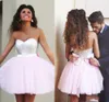 Prata e Rosa Disse Mhamad Sexy Rosa Curto Cocktail Vestidos Lantejoulas Querida Tiered Tulle Mini Arco Nó Homecoming vestido de formatura