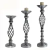 Silver Candle Holders Metal Candle Stand Bröllop Decor Road Lead Table Centerpiece Flower Rack Pillar Party Vases Candlestick Candelabra