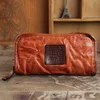 Wallets Genuine Leather Wallet Men Clutch Bag Vintage Cowhide Ruched Purse Zipper Male Long Letter Carteira1274k