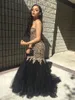 Seksi Mermaid Gelinlik Sevgiliye Aplikler Dantel Altın Siyah Afrika Parti Elbiseler Örgün Abiye giyim Fermuar Up Kat Uzunluk