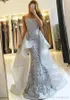 Gümüş 2019 Yeni Moda Mermaid Balo Abiye Spagetti Sapanlar Dantel Aplike Kat Uzunluk Örgün Elbise Balo Abiye elbiseler de bal
