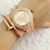 Relojes de marca de cuarzo de moda para mujer, reloj de pulsera con banda de metal de acero y esfera de estilo triangular de cristal para mujer, GS6831-1277G