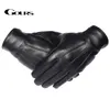 Wholesale-Gours Men's Genuine Leather Gloves Real Sheepskin Black Touch Screen Gloves Button Fashion Winter Warm Mittens New GSM050