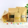 Kraft Kağıt Temizle Gıda Snacks Depolama Ambalaj Torbaları Öz Mühürlenebilir Fermuar Kilit Kuru Gıda Kağıt Kılıfı ile Şeffaf Plastik Pencere