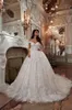 Designer vintage fora do ombro vestidos de casamento vestido de bola de luxo apliques de renda capela trem vestidos nupciais