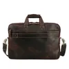 Tiding Genuine Cow Leather Travel Briefcase Mens 15 Inch Laptop Bags Tote Business Document Case Vintage Maleta Brown