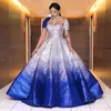 Attractive Charm Sequined Evening Dresses Sexy High Neck Short Sleeves Ball Gown Prom Dress Glamorous Celebrity Gowns Red Carpet Dress