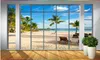 Gros-3D photo papier peint personnalisé 3d peintures murales papier peint 3D stéréo balcon fenêtre plage cocotier paysage paysage murale fond mur