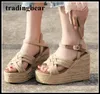 Zomer mode stro geweven platform schoenen vrouwen designer sandalen hoge hak 2018 maat 34 tot 39