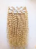 Nieuwe Aankomst Braziliaanse Humane Maagd Remy Clip Ins Hair Extensions Krullend Haar inslag Blonde Kleur 9Pieces met 18clips