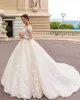 2021 Abiti da sposa vintage a maniche lunghe A Line Abiti da sposa Scollo trasparente Illusion Appliques in pizzo Corte dei treni Abiti da sposa Abito da sposa arabo