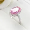 Luckyshine mode ol eld ovala rosa kunzit ringar 925 sterling silver pläterade kvinnor zircon bröllop engagemens smycken ringar