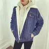 ウィンタージャケットの女性2018カジュアルデニムジャケット長いスリーブコットンシェルパ並んでいる温かいジーンズコートアウトウェアジャケタフェミニナプラスサイズ