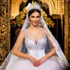 2018 elegante vestido de baile vestidos de casamento pura jóia decote laço applique miçangas inchado oco traseiro trens de quadra plus tamanho formal vestidos de noiva