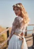 Vintage chiffon manga comprida vestidos de noiva de praia 2018 nova chegada v decote mangas compridas vestidos de noiva um vestido de casamento de linha
