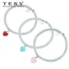 TENY Fashion Charm 100% Sterling Silver High Quality Love-Heart-Tag-Key Bangle Bracelet For Women Jewelry Free Mail