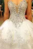 Beach Luxury Wedding Dresses Rhinestone Crystal Beading Sweetheart Tiered Long Train Ball Gowns Bridal Wedding Guest Dresses Gowns DH4171