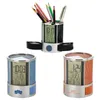 Electronic stainless iron mesh pen holder multifunctional electronic clock office gift Pencil Cases