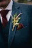 Passen Sie Winter-Hochzeits-Bräutigam-Smoking mit zwei Knöpfen aus blauem Tweed mit Reverskragen und Herren-Blazer-Anzügen (Jacke + Hose + Weste + Krawatte) Nr. 1616 an