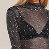 Sheer Mesh Transparent Summer Tops For Women Long Sleeve Shiny Black Blouse Femme 2017 Slim Fit Ladies Plus Size Sexy Shirts