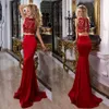 Röd brodermonterad festklänning 2 stycken Prom Dress Mermaid Sweep Train Aftonklänningar Pageant Dress Formal