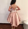 Blush Różowy Overtkirts Krótkie Suknie Koktajlowe 2018 Nowe Rękawy Czapki Biała Koronkowa aplikacja Otwórz Wróć Prom Suknie do Graduation Homecoming Wear