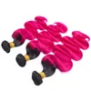 Body Wave # 1B / Hot Pink Ombre Vierge Brésilienne Extensions de Tissage de Cheveux Humains Noir et Rose Chaud Ombre Bundles de Cheveux Humains Offres 3Pcs / Lot