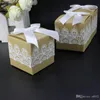 Caixas quadradas dos doces da forma para o favor do casamento Caixa de presente do papel de embalagem para o europeu Caso rústico do laço do estilo 0 35hb ff