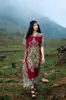 Thailand exotischer Stil Stempel Blumenurlaub langes Kleid lose großes Retro-Kunst-Reisekleid Boho Calico Floral Häkeldruck Indien Ethnisch