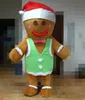 2018 Rabattfabrik Försäljning En Gingerbread Man Mascot Kostym med en grön tröja för vuxen att bära