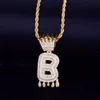 Custom Name Gold Silver Rosegold Crown Bail Drip Initials Bubble Letters Chain Pendants Necklaces For Men Women Cubic Zircon Hip H2295