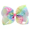 8 tum Jojo Bow Ribbed Ribbon Färgglada Printing Baby Girl Big Bowknot Bobby Pin Kid Hair Tillbehör 5 Design Blandade