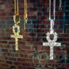 قلادة قلادة مصرية عن Kh Key of Life مع صف واحد من أحجار الراين الواضحة سلسلة التنس 20 24 30inch Hiphop Jewelry255k