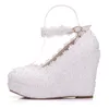 2019 New Style White Lace Bridal Shoes Slope Heel Platform Platfor