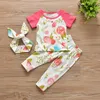 Bébé Filles Vêtements Ensembles Pur Coton Casual Fleurs À Manches Courtes T-shirt + Pantalon + Bandeau 3 Pcs Tenues Nouveau-Né Bébé Vêtements Ensemble