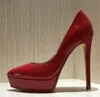 2018 Italienische Mode Schuhe Frauen Doppel Plattform High Heels Runway Schuhe Echtes Leder Schwarz / Rot Klassischen Schwarzen Kleid Schuhe Dame