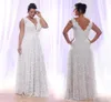 Moderne Plus -Größe Full Spitzen Brautkleider mit abnehmbaren Langarms gegen Halsbrautkleider Boden Länge Eine Linie Hochzeitskleider