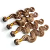 8613 Mixed Piano Color Brazilian Human Hair Wefts Body Wave Light Brown and Blonde Piano Mix Color Virgin Hair Weave Bunds 4PC4021941