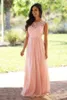 2019 senaste land brudtärna klänningar långa juvel nacke en linje blush rosa vacker spets och chiffong elegant piga av ära klänningar formella klänningar