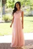 2019 Ultimi abiti da damigella d'onore country Lungo collo gioiello Una linea Blush Pink Pretty Lace e chiffon Abiti da damigella d'onore eleganti Abiti formali